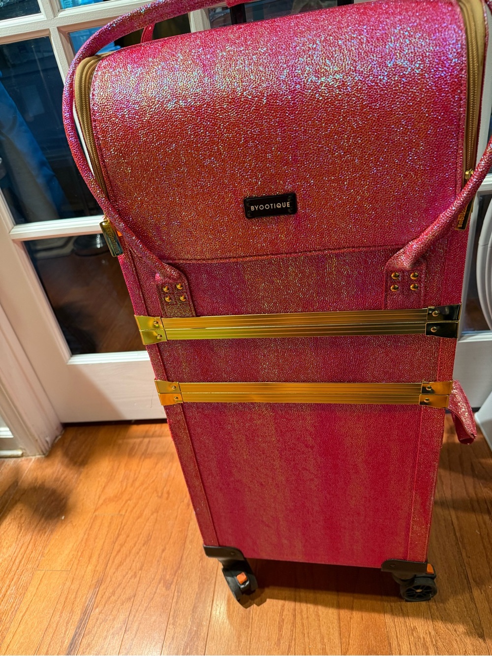 Byootique Glitter Pink Rolling Bag 3 in 1 Cases with Gold Trim